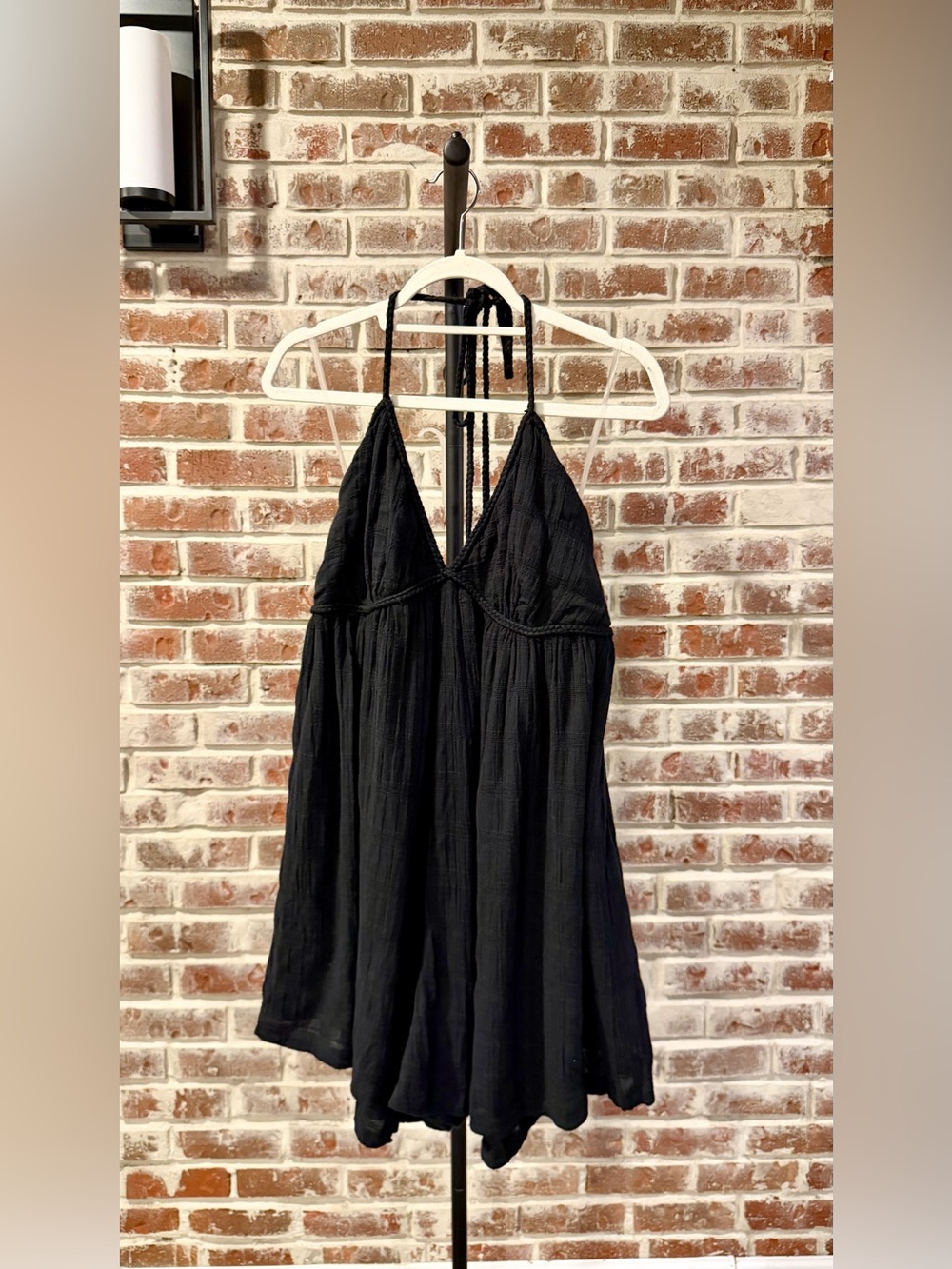 American Eagle Outfitters Black Textured Halter Romper